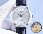 High Quality Replica Longines Silver Face Black Leather Strap Watch